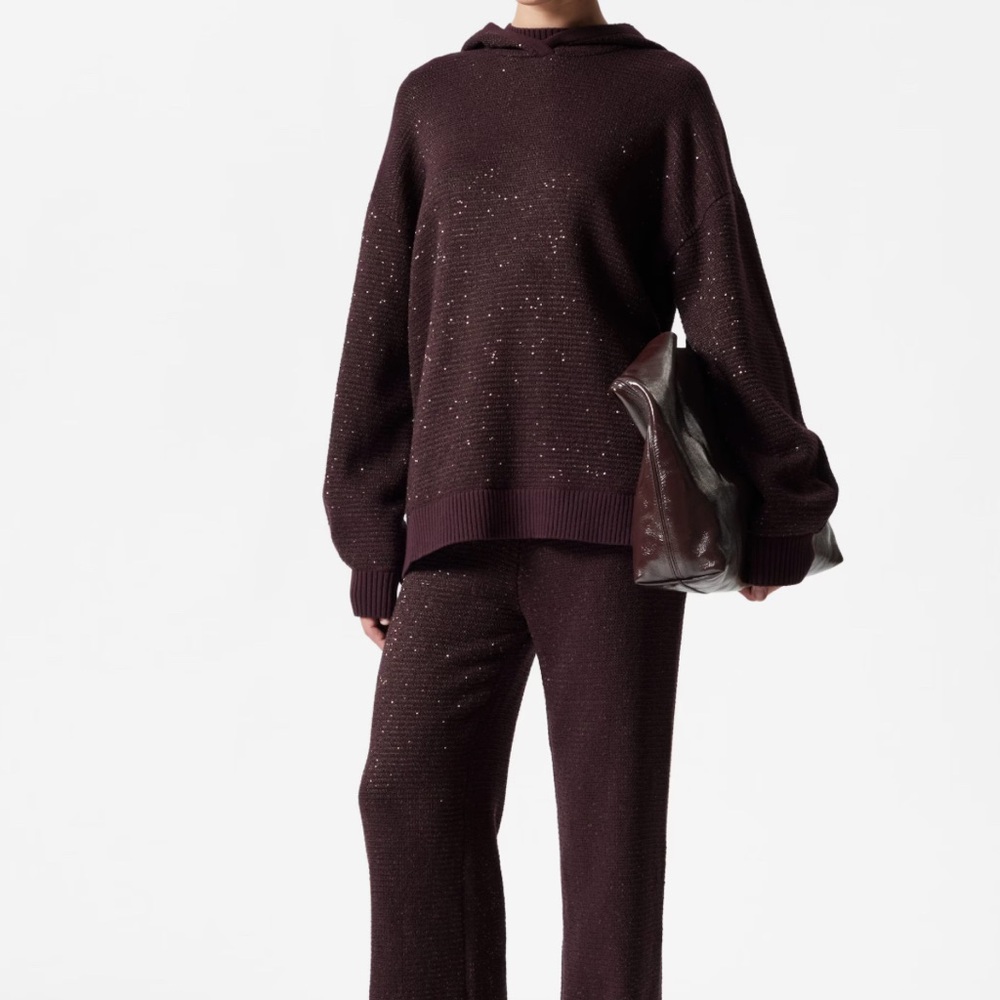 & Other Stories knitted Sparkly Burgundy Knit Pants size S